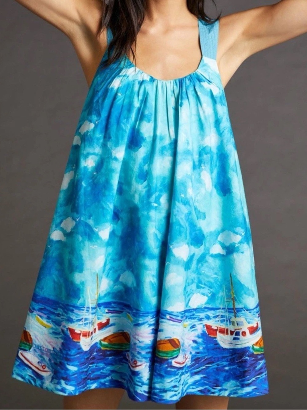 Maeve Blue & White Sailboat Print Mini Dress